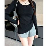 Side waist bottoming shirt women's summer 25 new outer wear crew neck sunscreen pullover loose irregular T-shirt top - Negative Apparel