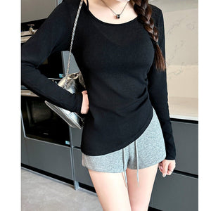 Side waist bottoming shirt women's summer 25 new outer wear crew neck sunscreen pullover loose irregular T-shirt top - Negative Apparel