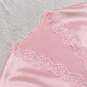 Silk Tempt | Lace Suspender Four - Piece Pajama Set Pink - Negative Apparel