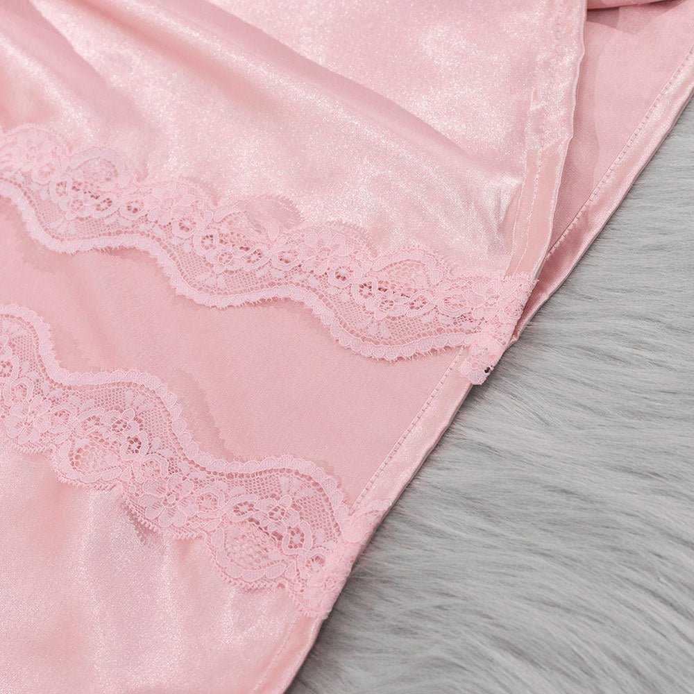 Silk Tempt | Lace Suspender Four - Piece Pajama Set Pink - Negative Apparel