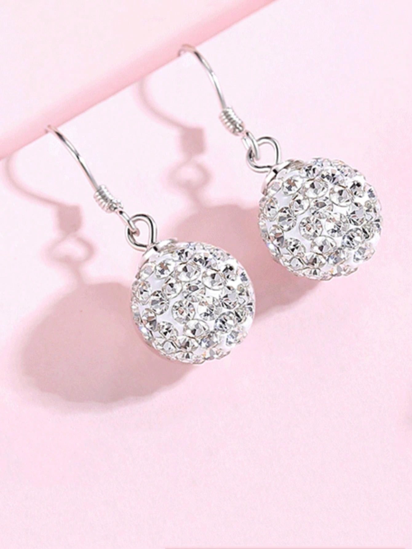 Silver Austrian Crystal Sparkling Ball Hook Earrings - Negative Apparel