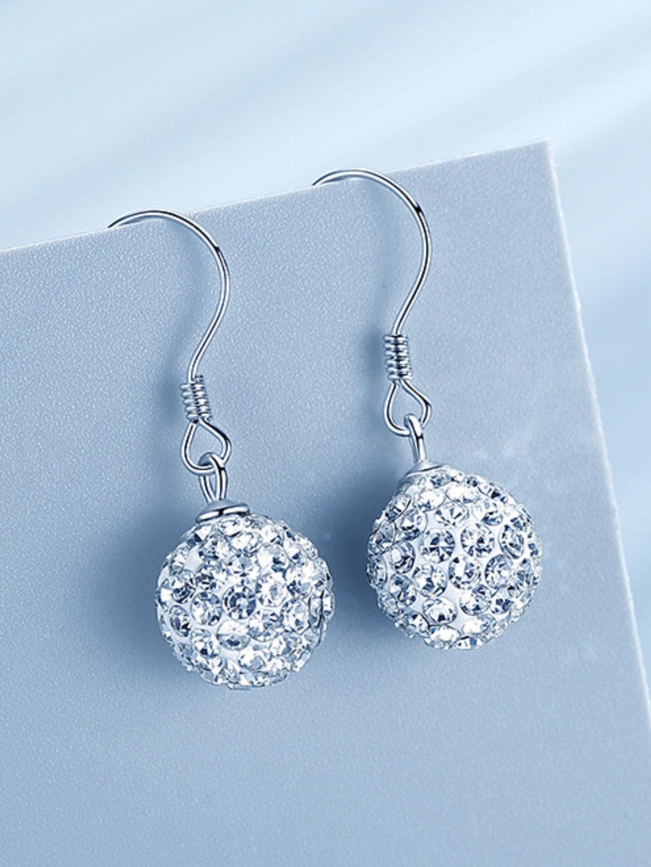 Silver Austrian Crystal Sparkling Ball Hook Earrings - Negative Apparel