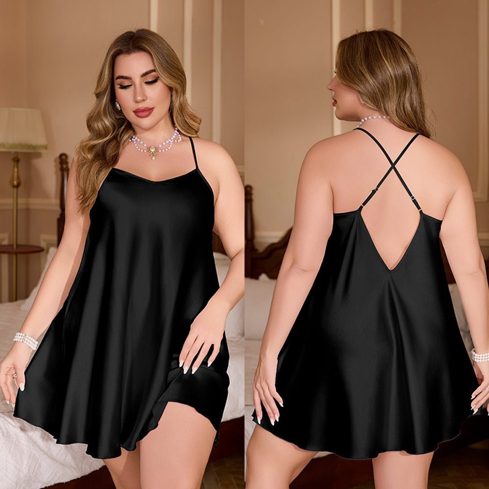 simple casual large - size ice silk solid - color pajamas summer suspenders loungewear SQ22148 - Negative Apparel