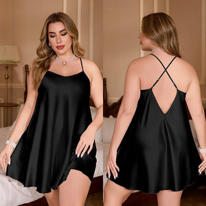 simple casual large - size ice silk solid - color pajamas summer suspenders loungewear SQ22148 - Negative Apparel