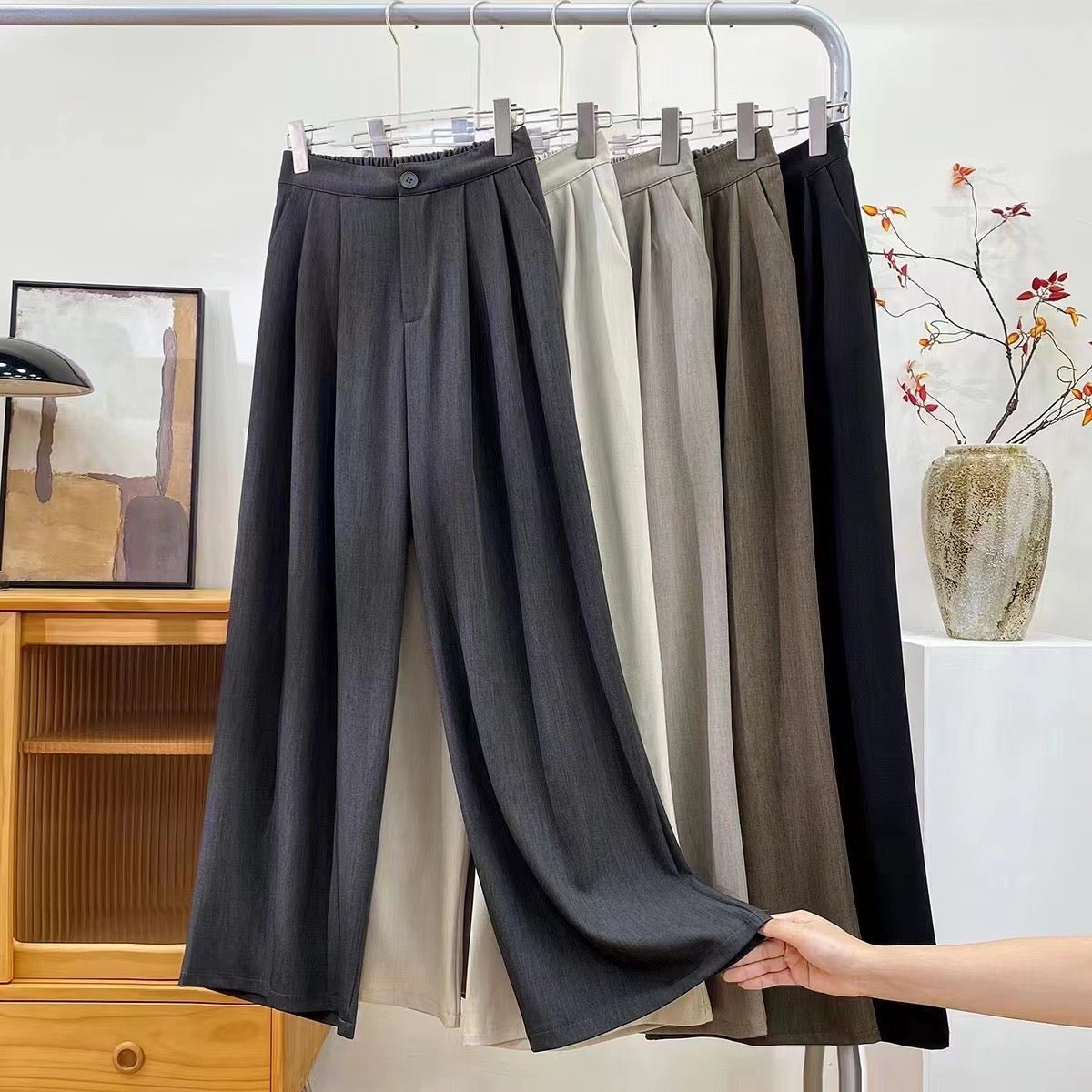 Single Button Wide Leg Pants - Negative Apparel