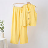 Sleeveless big button knitted top straight wide pants two - piece set - Negative Apparel