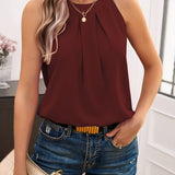 Sleeveless round neck tie pleated tops women's vest T-shirt women's summer blouse - Negative Apparel