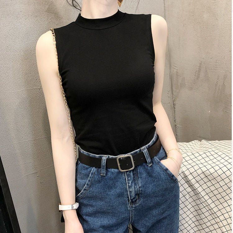 Sleeveless small half high collar camisole vest women's tight inner wear bottoming shirt outer wear fashionable tops women's trendy top - Negative Apparel