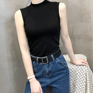 Sleeveless small half high collar camisole vest women's tight inner wear bottoming shirt outer wear fashionable tops women's trendy top - Negative Apparel