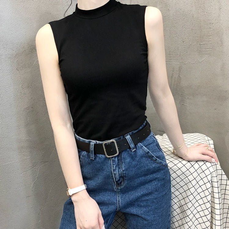 Sleeveless small half high collar camisole vest women's tight inner wear bottoming shirt outer wear fashionable tops women's trendy top - Negative Apparel