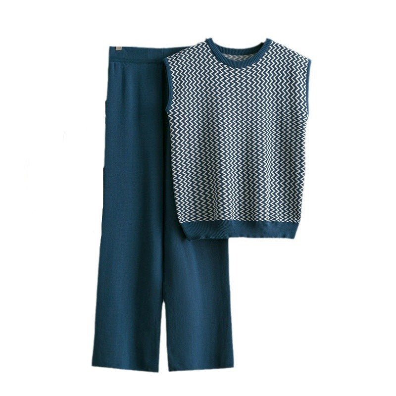 Sleeveless striped sweater top two - piece suit high waist straight wide - leg pants - Negative Apparel