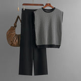 Sleeveless striped sweater top two - piece suit high waist straight wide - leg pants - Negative Apparel