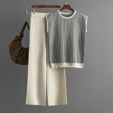 Sleeveless striped sweater top two - piece suit high waist straight wide - leg pants - Negative Apparel