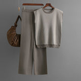 Sleeveless striped sweater top two - piece suit high waist straight wide - leg pants - Negative Apparel