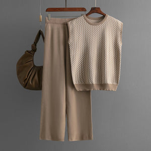 Sleeveless striped sweater top two - piece suit high waist straight wide - leg pants - Negative Apparel