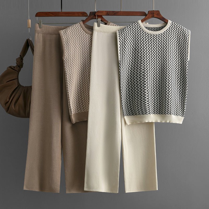 Sleeveless striped sweater top two - piece suit high waist straight wide - leg pants - Negative Apparel