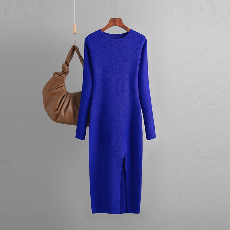 Slim - fitting knitted dress women's inner and outer wear medium and long long - sleeved tight bottom hip skirt - Negative Apparel