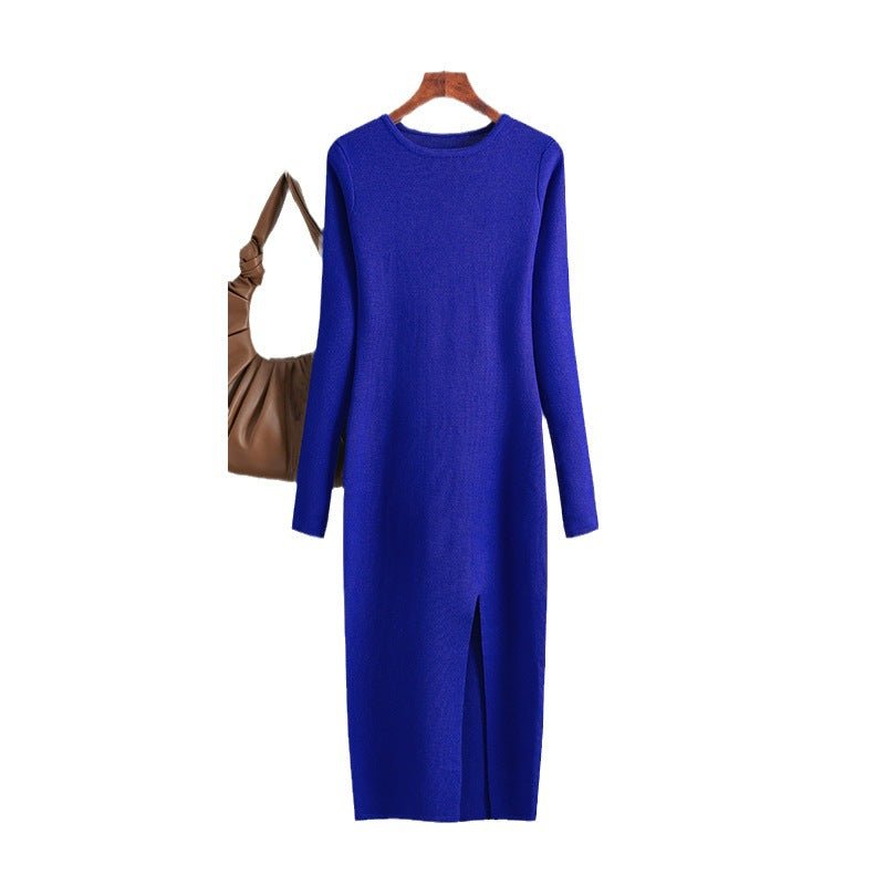 Slim - fitting knitted dress women's inner and outer wear medium and long long - sleeved tight bottom hip skirt - Negative Apparel