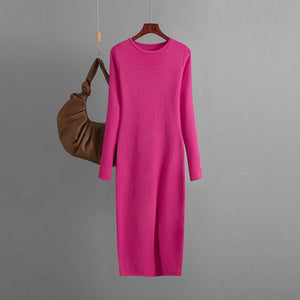 Slim - fitting knitted dress women's inner and outer wear medium and long long - sleeved tight bottom hip skirt - Negative Apparel