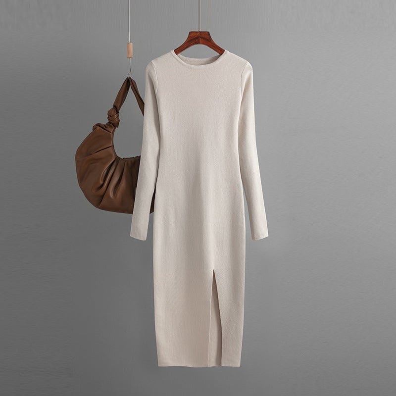 Slim - fitting knitted dress women's inner and outer wear medium and long long - sleeved tight bottom hip skirt - Negative Apparel