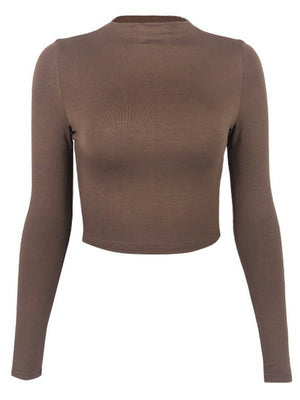 Slim navel - exposed half - high collar short long - sleeved tops - Negative Apparel