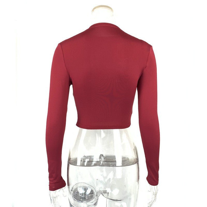 Slim navel - exposed half - high collar short long - sleeved tops - Negative Apparel