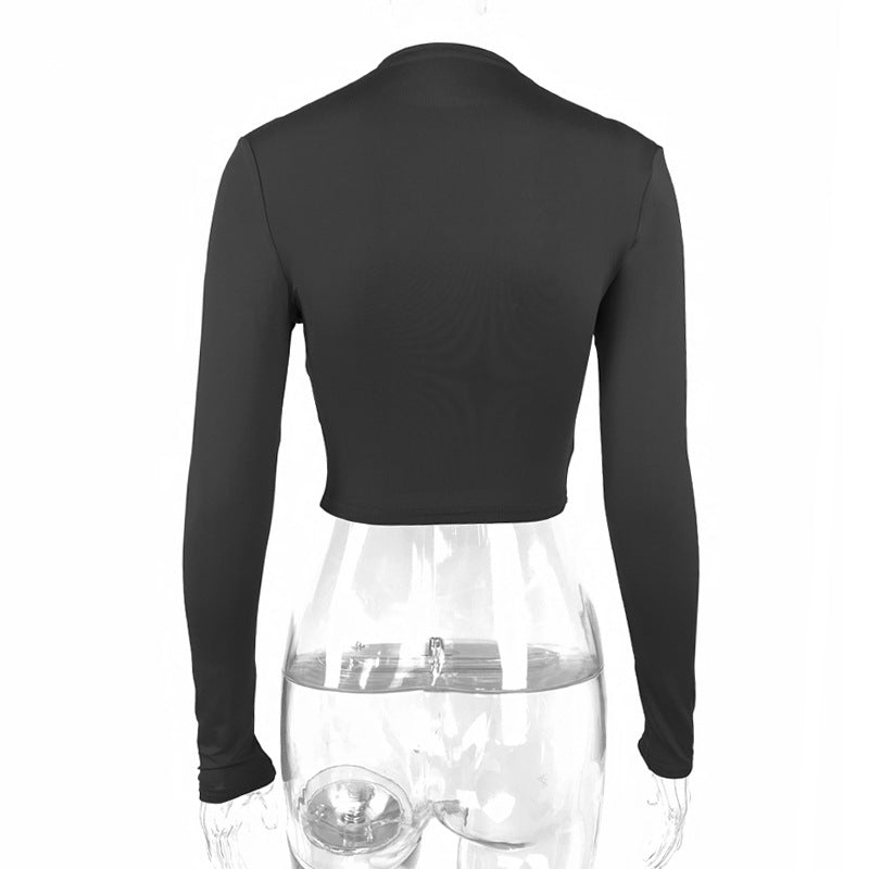 Slim navel - exposed half - high collar short long - sleeved tops - Negative Apparel