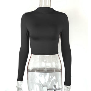 Slim navel - exposed half - high collar short long - sleeved tops - Negative Apparel