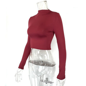 Slim navel - exposed half - high collar short long - sleeved tops - Negative Apparel