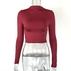 Slim navel - exposed half - high collar short long - sleeved tops - Negative Apparel