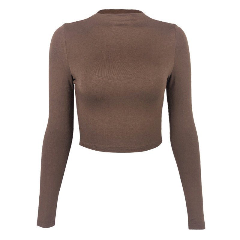 Slim navel - exposed half - high collar short long - sleeved tops - Negative Apparel