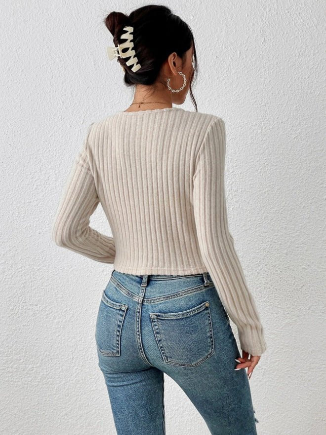 Slim round neck long - sleeved ribbed winter top - Negative Apparel