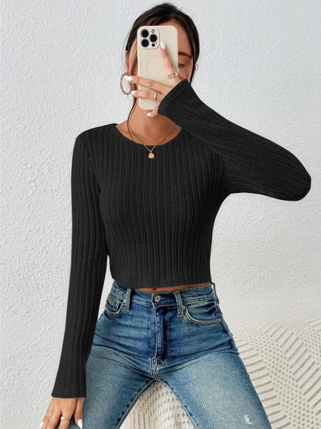 Slim round neck long - sleeved ribbed winter top - Negative Apparel