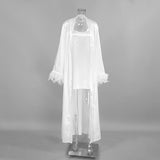 sling satin nightdress two - piece feather long - sleeved nightgown - Negative Apparel