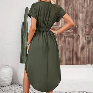 Slit wrap - around short dress short sleeve loose knot dress spring dress - Negative Apparel