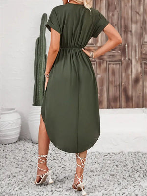 Slit wrap - around short dress short sleeve loose knot dress spring dress - Negative Apparel