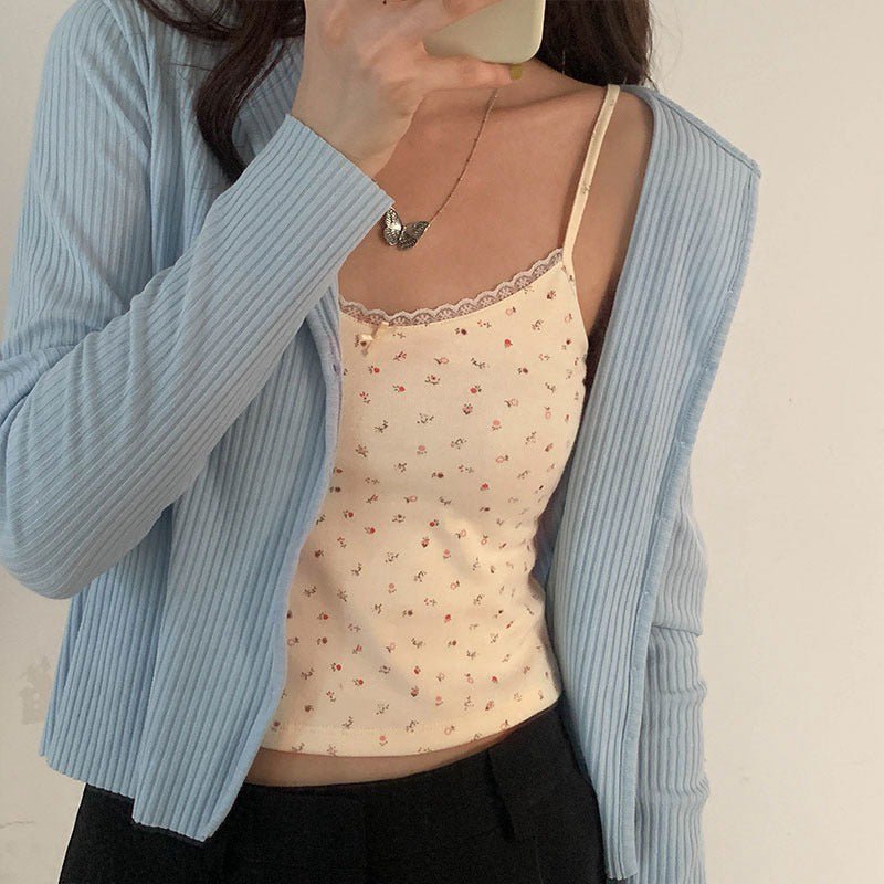 Small floral lace edge sling vest women's summer 2025 new bm style sexy versatile and thin outer wear base tide - Negative Apparel