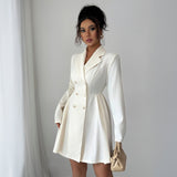 Solid Apricot Double - Breasted Blazer Dress | Negative Apparel - Negative Apparel