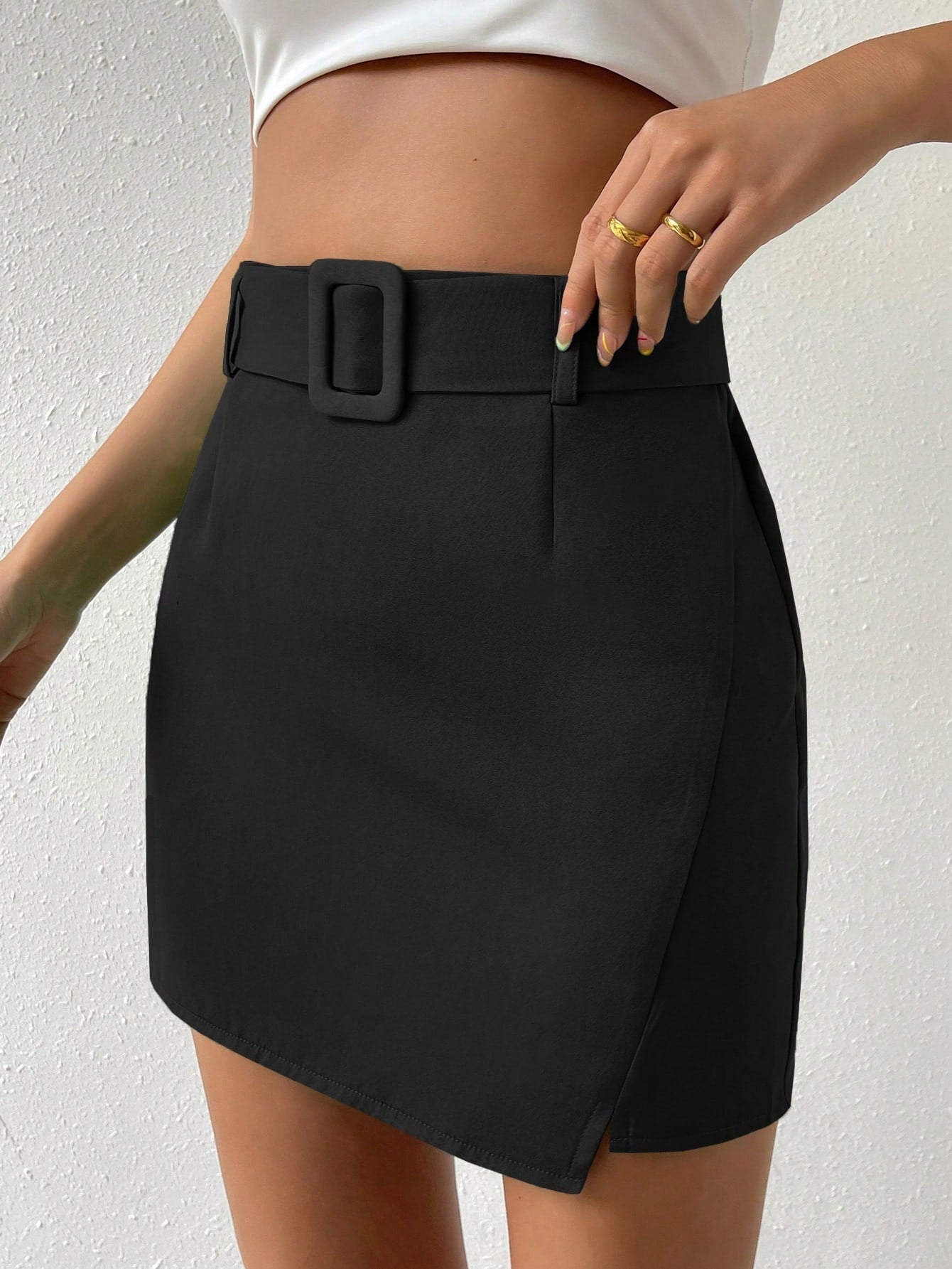 Solid Belted Bodycon Skirt - Negative Apparel