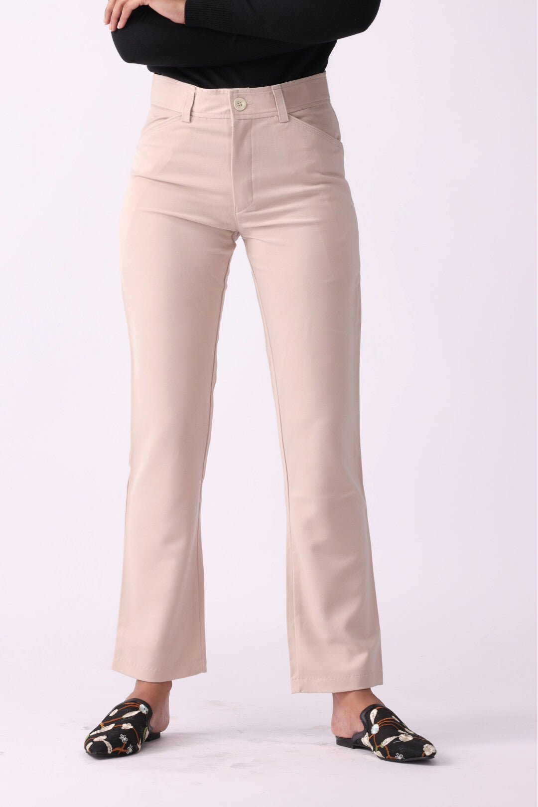 Solid Buttoned Straight Fit Pants - Negative Apparel