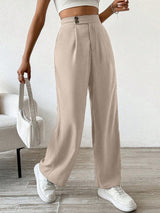 Solid Color Button & Pleated Dress Pants - Negative Apparel