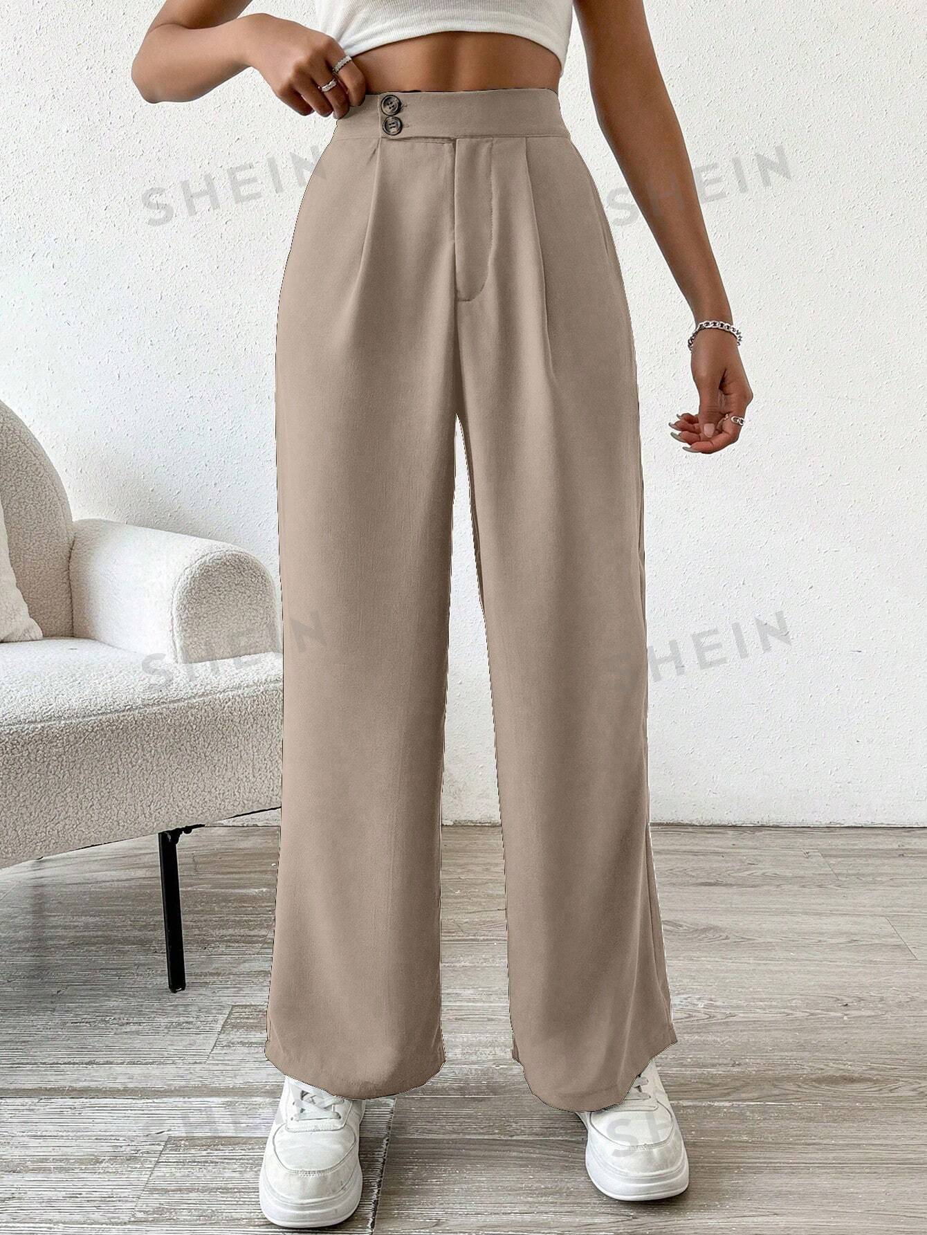 Solid Color Button & Pleated Dress Pants - Negative Apparel