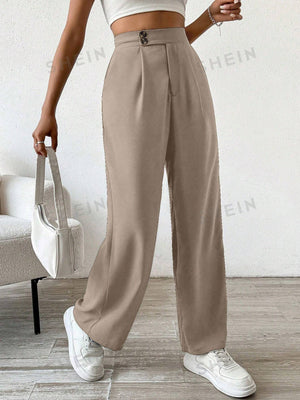 Solid Color Button & Pleated Dress Pants - Negative Apparel