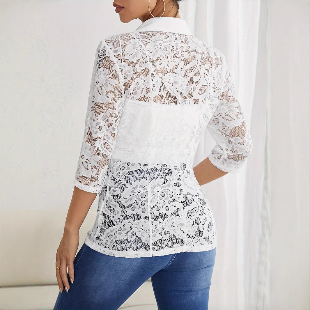 Solid color fashion lace splicing small blazer women's top - Negative Apparel
