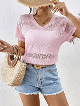 Solid color fashion loose lace V - neck bat short - sleeved T-shirt - Negative Apparel
