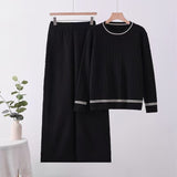 Solid color knitted long - sleeved top wide - leg pants loose and thin suit comfortable co - ord - Negative Apparel