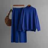 Solid color knitted semi - turtleneck slit sweater set women's casual sweater two - piece set - Negative Apparel