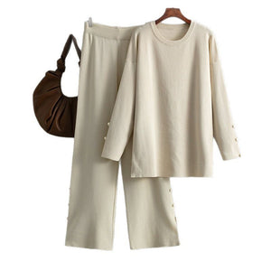 Solid color large size knitted sweater co - ord set casual two - piece set - Negative Apparel