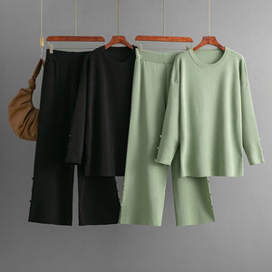 Solid color large size knitted sweater co - ord set casual two - piece set - Negative Apparel