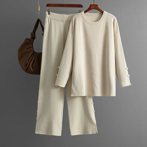 Solid color large size knitted sweater co - ord set casual two - piece set - Negative Apparel